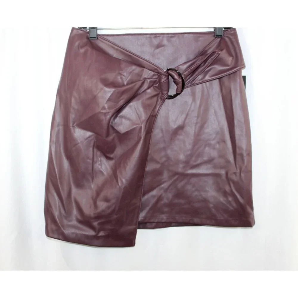 NWT Bailey 44 Womens Dark Red Faux Leather Wrap Skirt S Made in USA - Picture 1 of 5